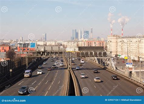 Road Traffic In The Center Of Moscow Stock Photo Image Of Sunny View