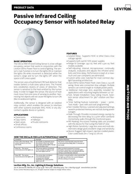 Passive Infrared Ceiling Occupancy Sensor With Isolated Relay Leviton
