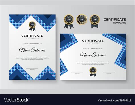 Modern Blue Certificate Template And Border Vector Image
