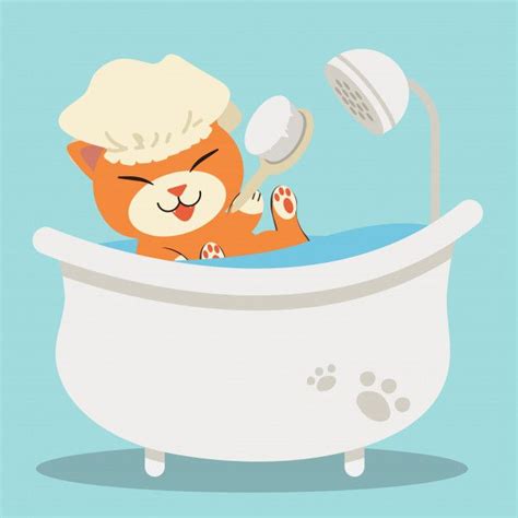 Premium Vector A Cute Character Cartoon Cat Lying In The Bathtub