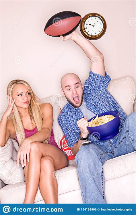 Couple Woman Tired Of Man Watching Sports Stock Photo Image Of