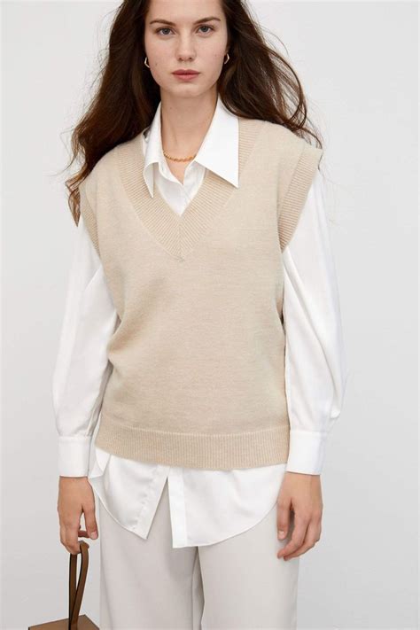 Cozy Beige Sweater Vest In 2021 Sweater Vest Outfit Women Beige