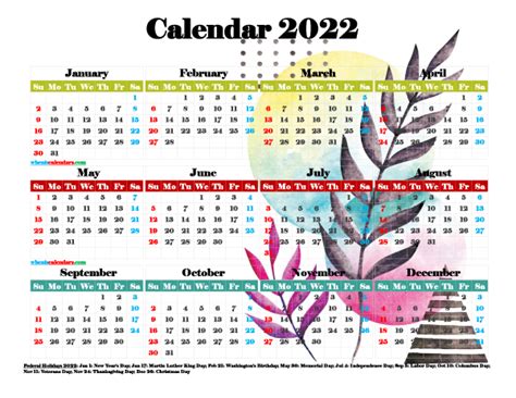 Printable 2022 Yearly Calendar With Holidays Premium Template 27482