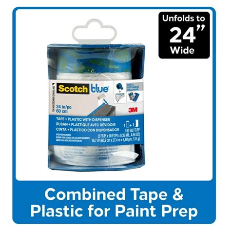 Scotchblue Blue Pre Taped Clear Painters Plastic With Dispenser 24 In