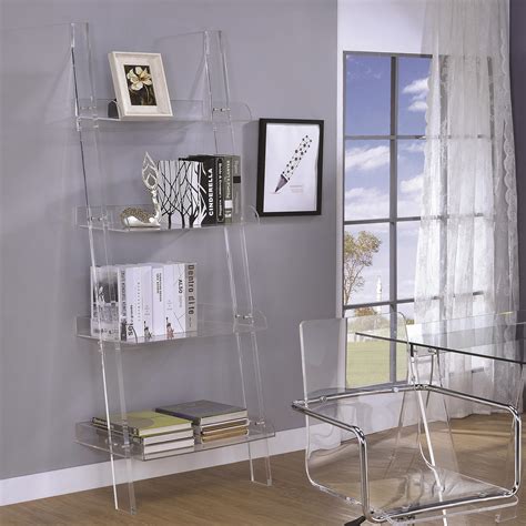 Coaster Amaturo Acrylic Ladder Bookcase Rifes Home Furniture Open