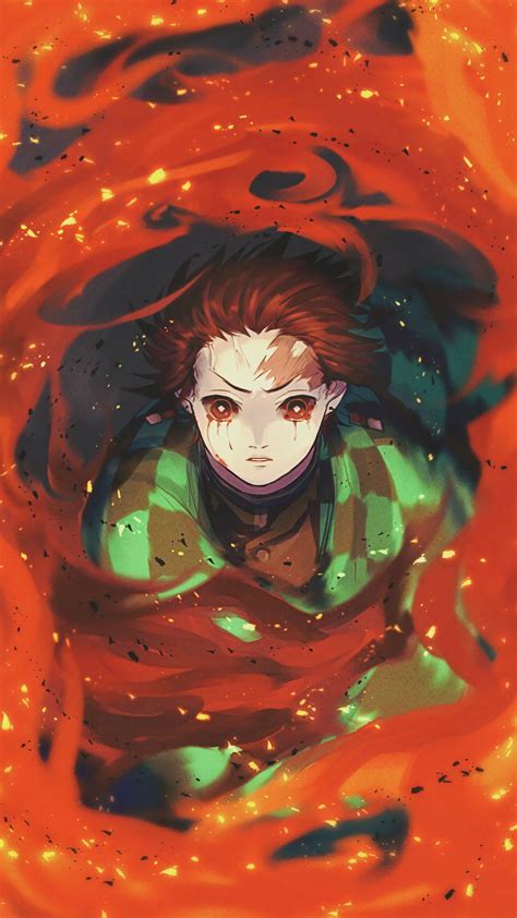 Wallpapers for smartphones with 1080×1920 screen size. #307260 Tanjiro, Flame, Kimetsu no Yaiba, 4K wallpaper ...