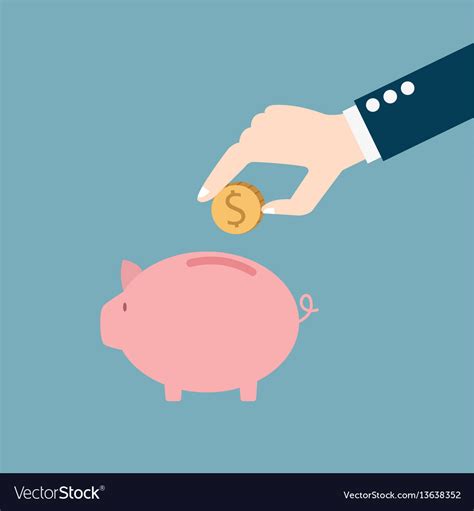 Hand Putting Coin Into A Piggy Bank Royalty Free Vector