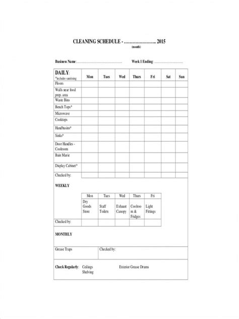 Free 26 Cleaning Schedule Examples In Pdf Ms Word Pages Restaurant