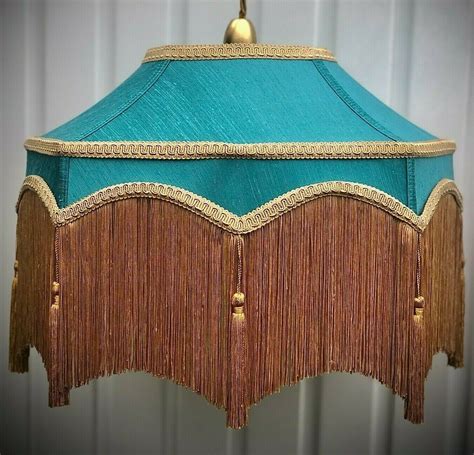 Teal Blue Gold Downton Abbey Fabric Lampshade