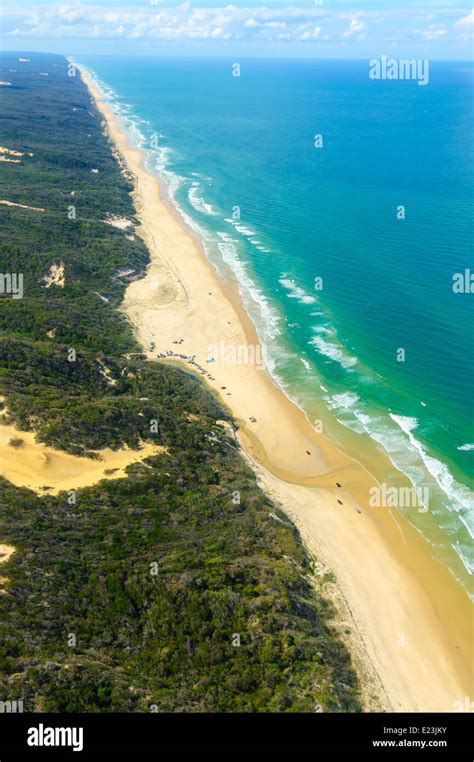 Aerial View Of Eli Creek And 75 Mile Beach Fraser Island Australia
