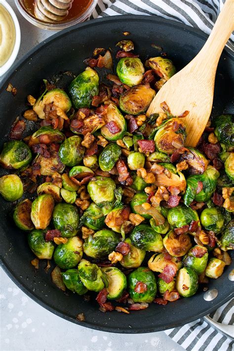 Sauteed Brussels Sprouts With Bacon Onions And Walnuts Cooking Classy