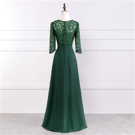 Emerald Green Illusion Lace Bodice 34 Length Sleeve Floor Length Dress