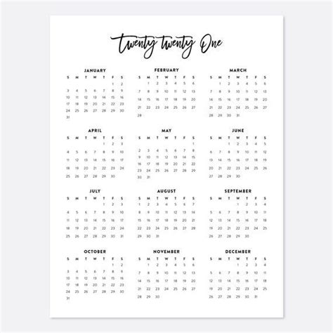 Paper And Party Supplies 2021 Yearly Calendar Simple Calendar Modern