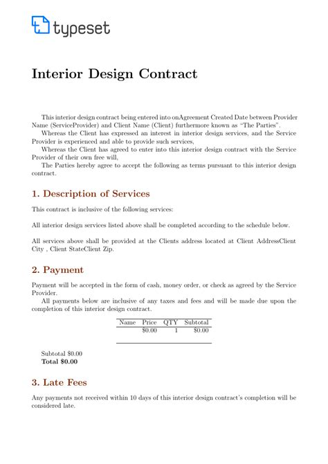 Interior Design Contract Template Template Contracts