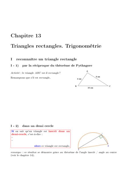 Chapitre 13 Triangles Rectangles Trigonométrie