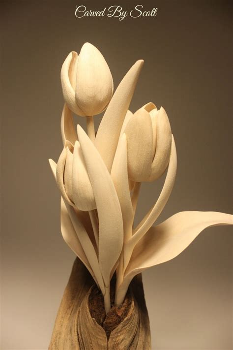 Tulips Sculpture Wood Tulips Handmade Tulips Carved Tulips Etsy