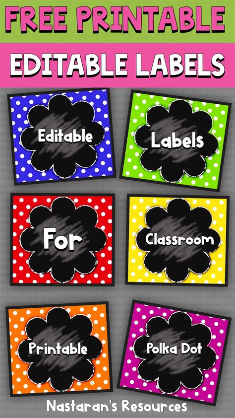 Free Editable Chalkboard And Polka Dot Labels Contains 6 Printable