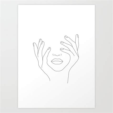 1 line art illustration in black color ( ai, eps, jpg high quality 5000×5000 px, png with transparent background, svg). Minimal Line Art Woman with Hands on Face Art Print by ...