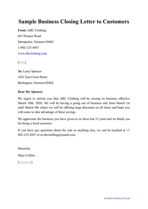 Sample Business Closing Letter To Customers Fill Out Sign Online And