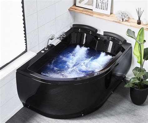 XXL Luxus Whirlpool Badewanne schwarz Doppelwanne mit Massage LED große