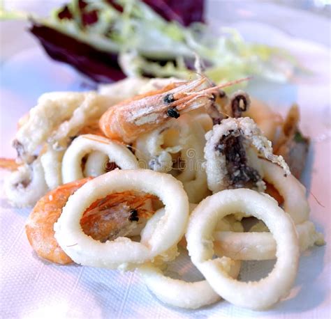 Typical Dish Of Seafood Fried Prawns And Squid Stock Photo Image Of
