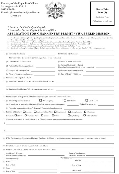 Berlin Germany Application For Ghana Entry Permit Visa Berlin Mission