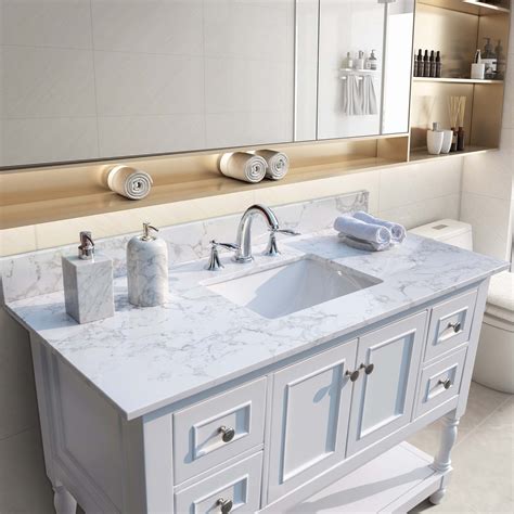 43‘’x22 Bathroom Stone Vanity Top Engineered Stone Carrara White Marble Color With Rectangle