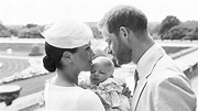 Prince Harry and Meghan pictured holding son Archie on christening day ...