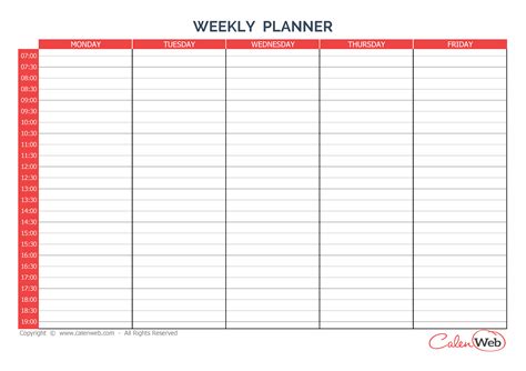 5 Day Weekly Planner Template Example Calendar Printable