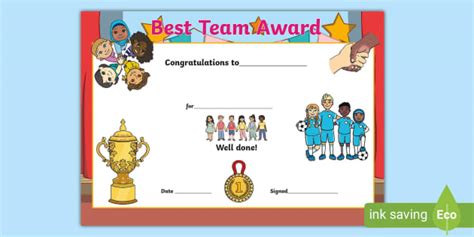 Best Team Award Certificate Teacher Made Twinkl