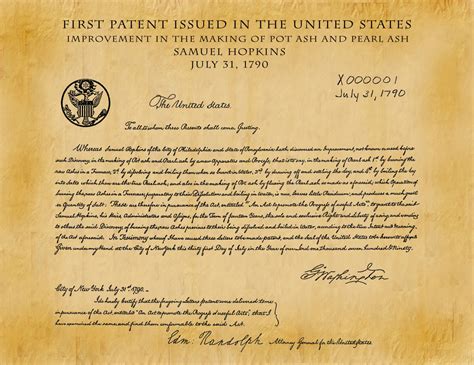 Patent 1790 First Us Patent Issued By The United States Signed By