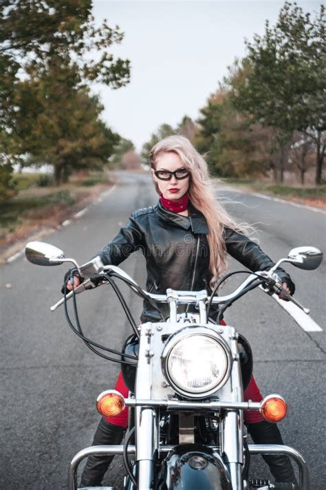 Stylish Biker Woman Outdoor With Motorcycle Stock Image Image Of Leather Lifestyle 136956715