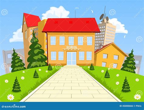 Vector Cartoon Modern School Building Stock Vector Image 45000666