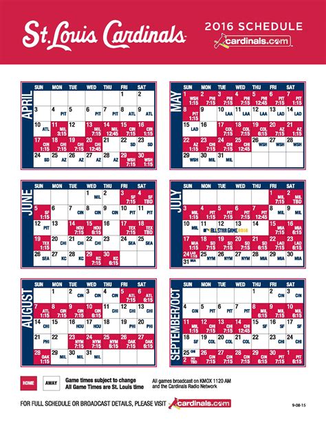 St Louis Cardinals Printable Schedule