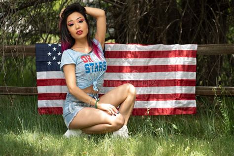 beautiful asian girl posing in the american independence day stock image image of fashion