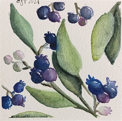 Watercolor Blueberries Watercolor Painting Art