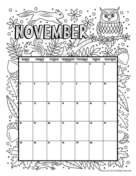 November 2018 Calendar Page Word Excel Template Kids Regarding Blank