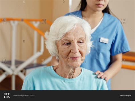 Elderly Patient On Physical Therapy Portrait Of Senior Caucasian Woman