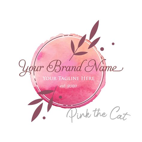 Premade Pink Floral Round Signature Watercolor Business Logo Design