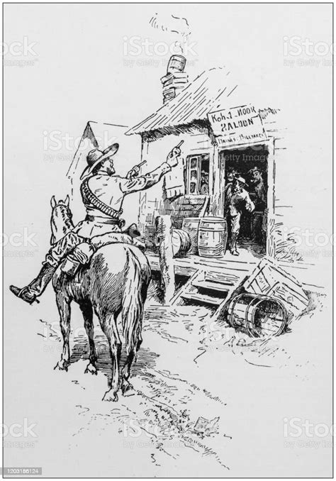 Antique Illustration Cowboy In Wild West Stock Illustration Download