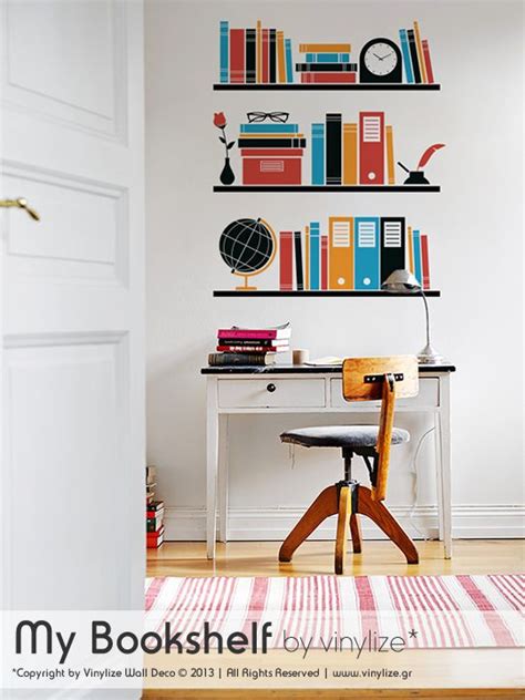 A Desk With Bookshelves On The Wall And A Chair In Front Of It