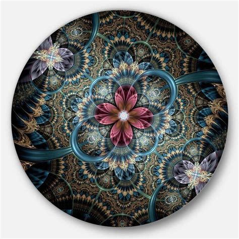 Designart Dark Purple Fractal Flower Disc Floral Circle Metal Wall Art