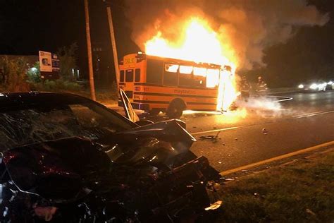 Stolen School Bus Crashes Into Car Bursts Into Flames