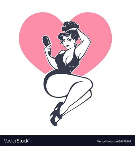 Happy Plus Size Pinup Girl On Heart Shape Vector Image