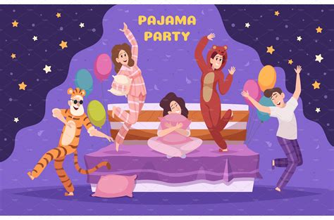 Pajamas Party Cartoon Background Masterbundles