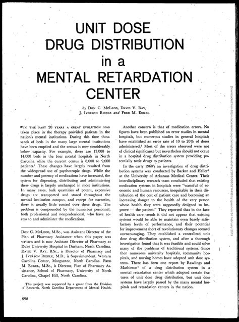 Pdf Unit Dose Drug Distribution In A Mental Retardation Center