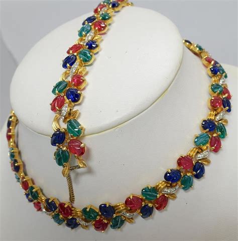 Tutti Frutti Glass Stone Vintage Necklace And Bracelet For Sale At