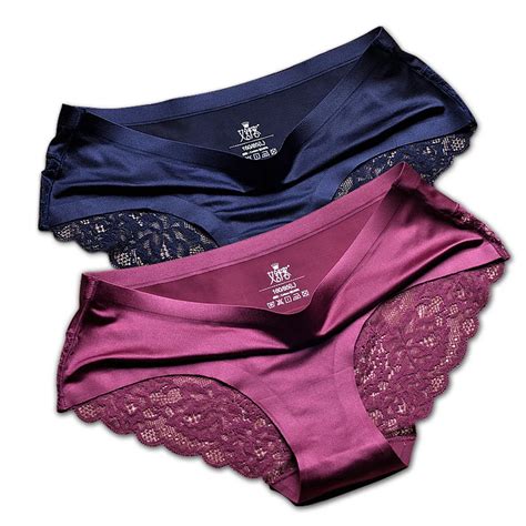 Ensence 2 Pack Plus Size Panties Women Undewear Lace Sexy Lingerie Satin Silk Brief Panty