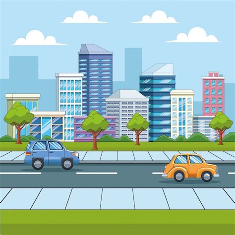 Premium Vector City And Cars Urban Scenery Cartoons
