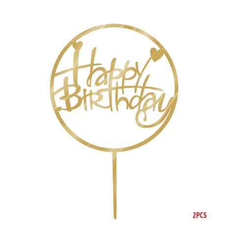Buy New Round Happy Birthday Cake Topper Acrylic Gold
